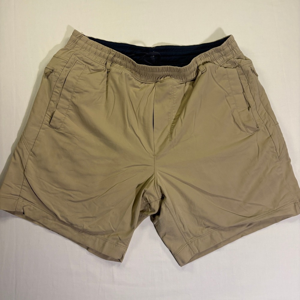 Birddogs Mens Khaki Gym Shorts Built-in Liner Tan Size Large 6 Inch Inseam